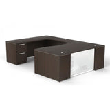 Chiarezza Double Pedestal U-Shaped Desk with Glass Accents
