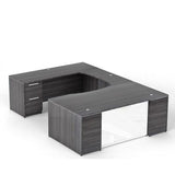 Chiarezza Double Pedestal U-Shaped Desk with Glass Accents