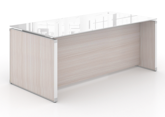 Chiarezza Freestanding Executive Desk Blanc de Gris with Glass Top