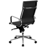 High Back Ribbed LeatherSoft Executive Swivel Office Chair with Knee-Tilt Control and Arms