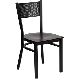 Samson Series Black Grid Back Metal Chair, Wood Seat
