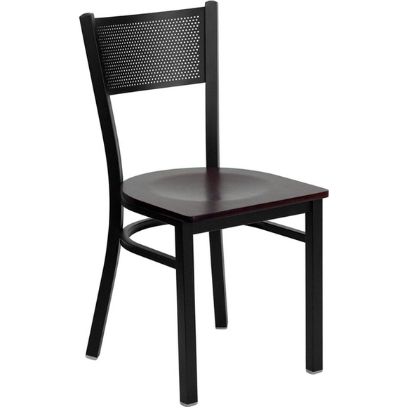 Samson Series Black Grid Back Metal Chair, Wood Seat