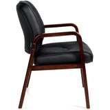 Preva Luxhide Guest Chair with Cordovan Wood Accents 26"D x 24"W x 34.5"H  Black