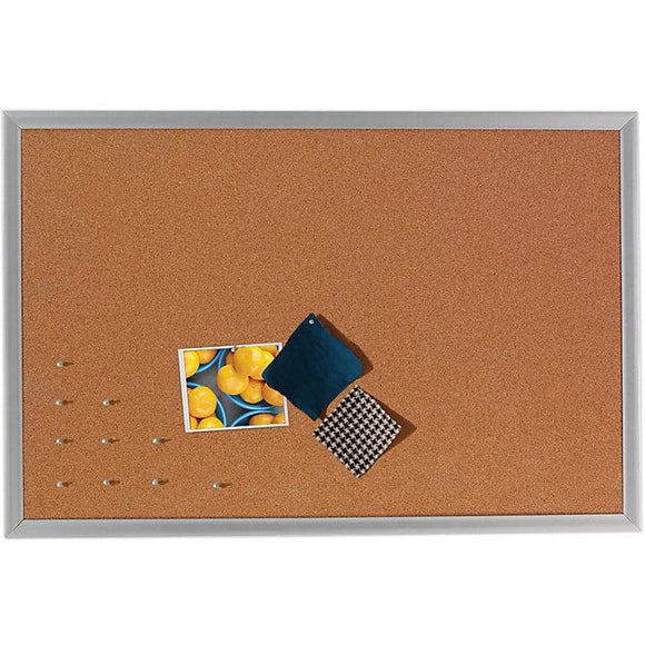 FORAY Outlet Cork Bulletin Board, Aluminum Frame, 96