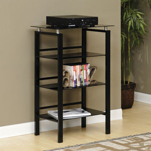 Realspace Outlet Lake Point 38"H 3-Shelf Glass/Metal Bookcase, Black