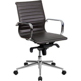 Mid-Back Ribbed LeatherSoft Swivel Conference Office Chair with Knee-Tilt Control and Arms