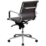 Mid-Back Ribbed LeatherSoft Swivel Conference Office Chair with Knee-Tilt Control and Arms