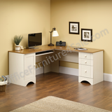 (Scratch and Dent) Sauder Outlet Harbor View Collection Corner Computer Desk, 30 1/4"H x 66 1/8"W x 66 1/8"D, Antiqued White