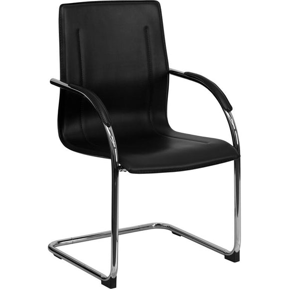 Sling Black Vinyl Side Reception Chair with Chrome Sled Base, Black