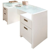 Kathy Ireland Office By Bush Outlet New York Skyline 63" Double Pedestal Desk With Bow Front Glass Top, Plumeria White, 30 1/4" x 63 1/4" x 28", Plumeria White