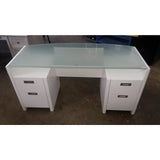 Kathy Ireland Office By Bush Outlet New York Skyline 63" Double Pedestal Desk With Bow Front Glass Top, Plumeria White, 30 1/4" x 63 1/4" x 28", Plumeria White