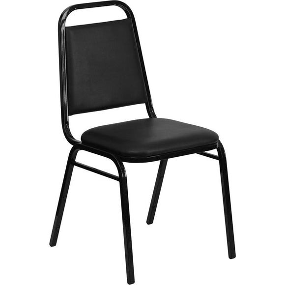 Samson Series Trapezoidal Back Vinyl Stacking Banquet Chair, Black