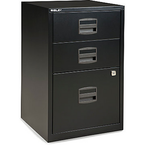(Scratch & Dent) Bisley Steel Outlet Letter-Size Under-Desk Storage Cabinet, 3 Drawers, Black