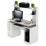 Inval Outlet Computer Work Center With Hutch, 53 3/10"H x 49 4/5"W x 18 1/2"D, Laricina White