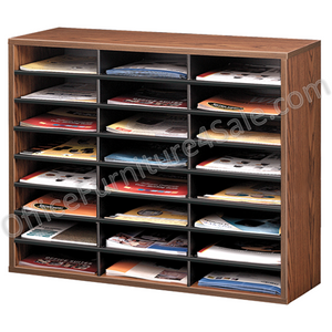(Scratch & Dent) Fellowes Literature Organizer, 24 Compartments, 23 7/16"H x 29 7/16"W x 11 7/8"D, Oak