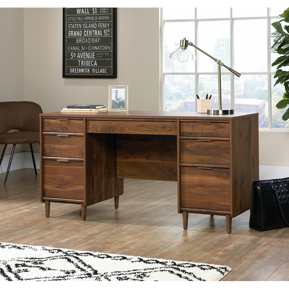 Sauder Outlet Clifford Place Mid-Century Executive Desk, Walnut