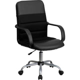 Mid-Back Black Leather and Mesh Swivel Task Chair with Arms