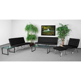 Algarve Mid-Century Modern Love Seat, Black/Chrome