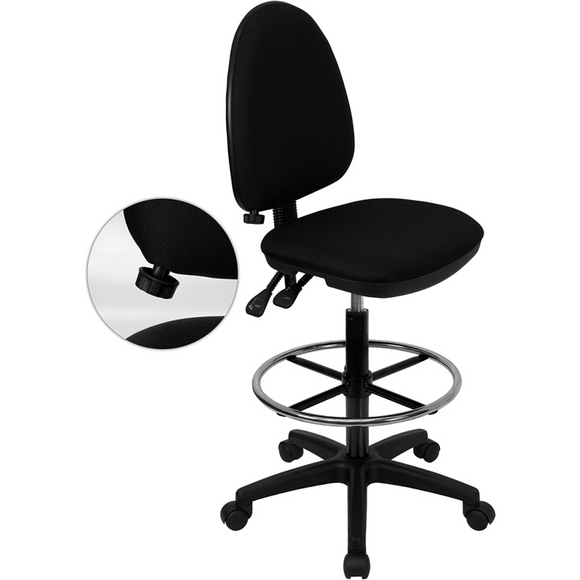 Mid-Back Fabric Multifunction Ergonomic Drafting Chair with Adjustable Lumbar Support