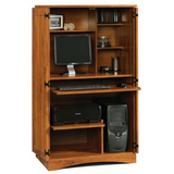 (Scratch & Dent) Sauder Outlet Harvest Mill Computer Armoire, Abbey Oak Finish