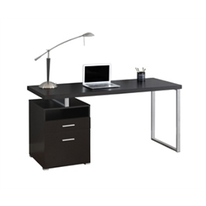 Monarch Specialties Contemporary Computer Desk With 2-Drawers And Open Shelf, Cappuccino/Silver