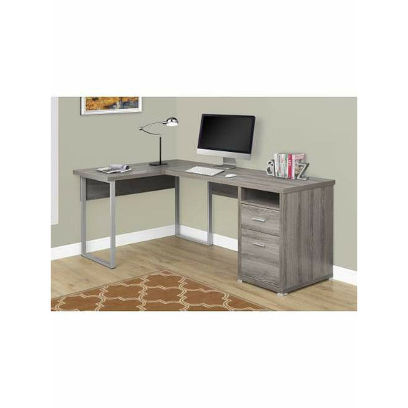 (Scratch and Dent) Monarch Specialties L-Shaped Computer Desk With 2 Drawers, Dark Taupe