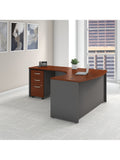 Bush Business Furniture Components 60"W x 43"D Bow Front L Shaped Desk With 36"W Return And 3 Drawer Mobile File Cabinet, Left Handed, Hansen Cherry