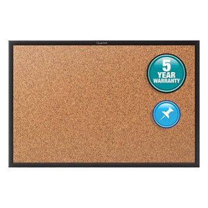 (Scratch & Dent) Quartet Outlet Classic Cork Bulletin Board - 48" Height x 72" Width - Brown Natural Cork Surface - Black Aluminum Frame