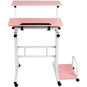 Mind Reader 27"W Mobile Sitting/Standing Desk, Pink