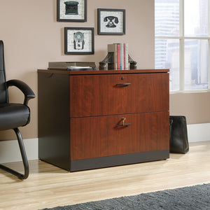 (Scratch & Dent) Sauder Outlet Via Wood Letter/Legal Size Lateral File Cabinet, Classic Cherry/Soft Black