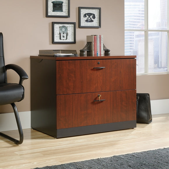 (Scratch & Dent) Sauder Outlet Via Wood Letter/Legal Size Lateral File Cabinet, Classic Cherry/Soft Black