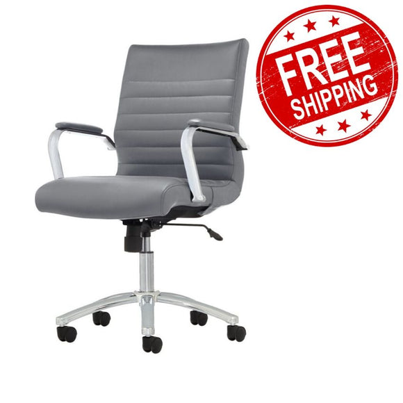 Realspace Modern Comfort Series, Winsley, Bonded Leather Managerial Mid-Back Chair, Gray/Chrome