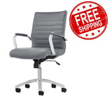 Realspace Modern Comfort Series, Winsley, Bonded Leather Managerial Mid-Back Chair, Gray/Chrome