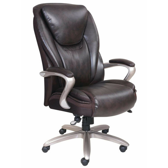 Serta Smart Layers Hensley Big And Tall Bonded Leather High-Back Chair, Roasted Chestnut/Satin Nickel,