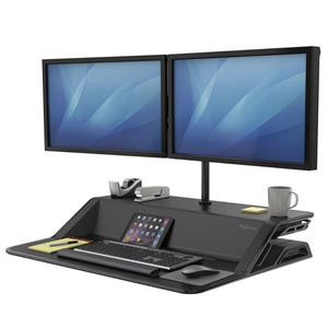 (Scratch & Dent) Fellowes Outlet Lotus Sit-Stand Adjustable Workstation, Black