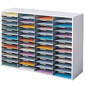 (Scratch & Dent) Fellowes Literature Organizer, 48 Compartments, 34 11/16"H x 38 1/4"W x 11 7/8"D, Dove Gray