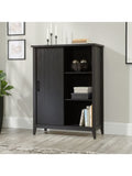 (Scratch and Dent) Sauder Outlet Summit Station 52"H Bookcase With Sliding Door, Raven Oak