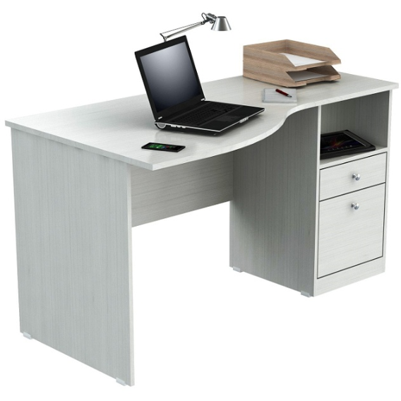 Inval Laura Curved Top Computer Desk, Laricina White