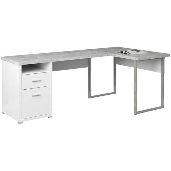 Monarch Specialties Outlet L-Shaped Computer Desk With 2 Drawers, Gray Cement/White