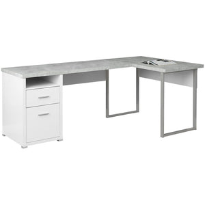 (Scratch & Dent) Monarch Specialties Outlet L-Shaped Computer Desk With 2 Drawers, Gray Cement/White