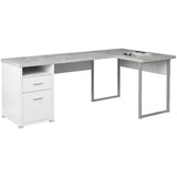 Monarch Specialties Outlet L-Shaped Computer Desk With 2 Drawers, Gray Cement/White