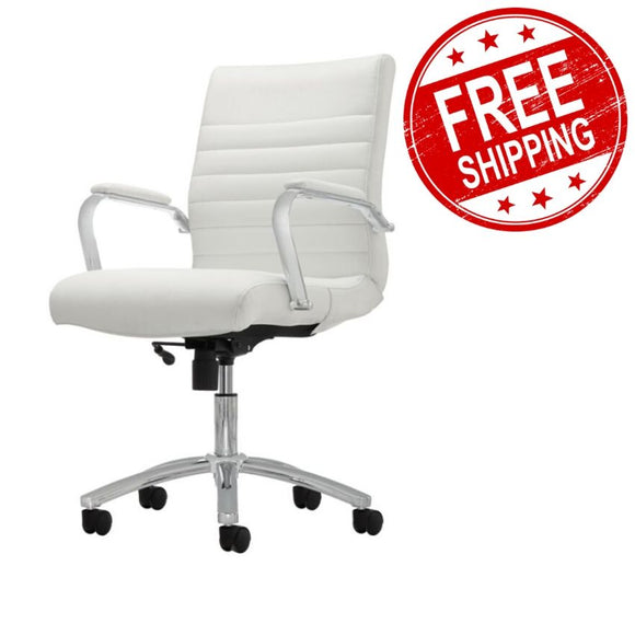 Realspace Modern Comfort Series Winsley Bonded Leather Managerial Mid-Back Chair, White/Silver