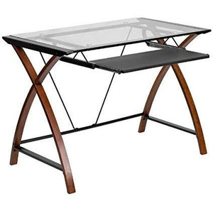 Flash Furniture Glass Computer Desk With Pull-Out Keyboard Tray, Cherry/Clear