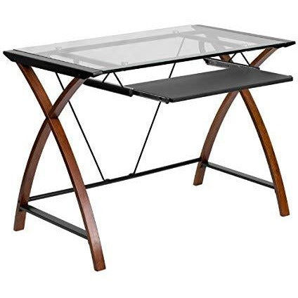 Flash Furniture Glass Computer Desk With Pull-Out Keyboard Tray, Cherry/Clear
