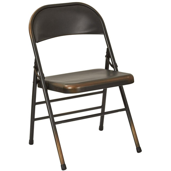 Bristow Steel Folding Chairs, Distressed Antique Copper, Set Of 2