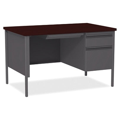 (Scratch & Dent) Lorell Fortress Series Steel Pedestal Desk, Right-Handed, Charcoal/Mahogany