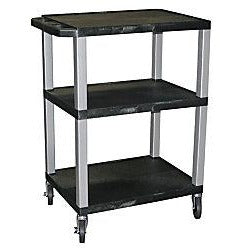 H. Wilson 3-Shelf Plastic Specialty Utility Cart, Black Shelves/Nickel Legs