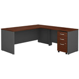 Bush Business Furniture Components 72"W L Shaped Desk with 3 Drawer Mobile File Cabinet, Hansen Cherry/Graphite Gray