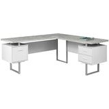 (Scratch & Dent) Monarch Specialties L-Shaped Corner Computer Desk With 2 Drawers, Gray Cement/White