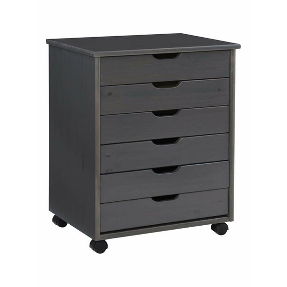 Linon Home Decor Products Casimer 6-Drawer Wide Rolling Home Office Storage Cart, Grey